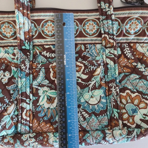 Vera Bradley Java Blue Tote Purse Shoulder Bag Brown Blue Floral 2006 Pattern - Picture 4 of 16